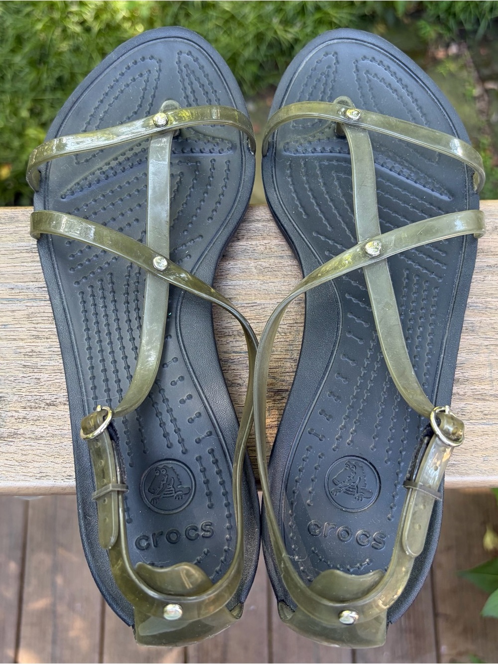 Crocs Really Sexi Flip Strappy Jelly Sandals Flats Smoke Olive Women's Size 9